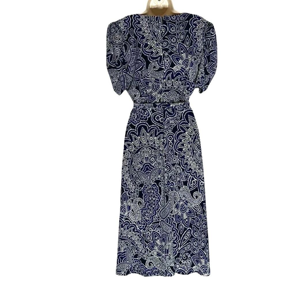 Harper Rose Womens Blue Jersey Knit Floral Wrap Look Puff Sleeve Midi Dress sz 4 - Picture 8 of 16